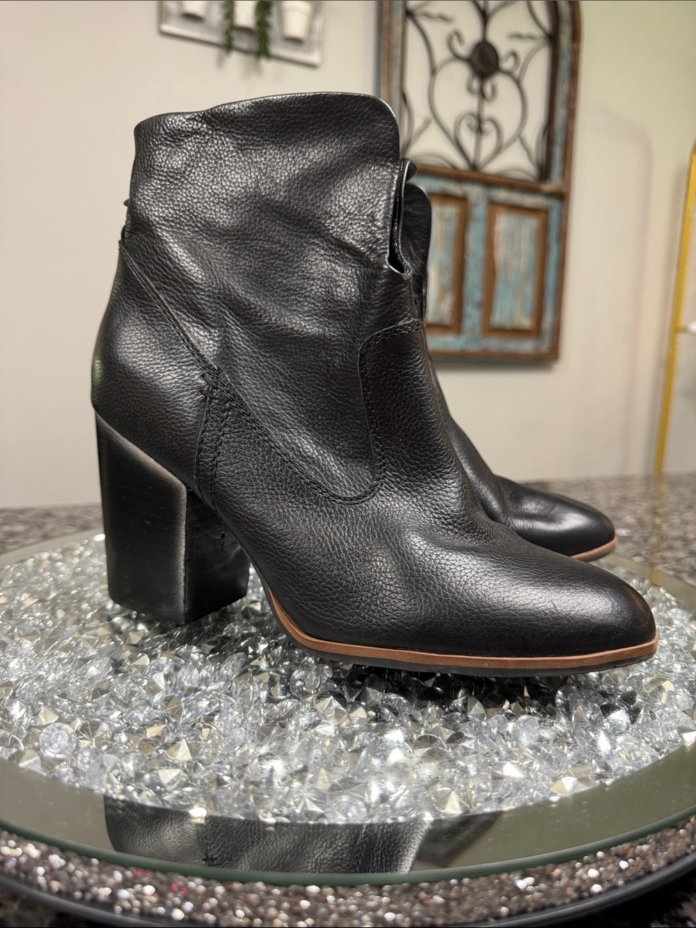 Lucca Lane Black Leather Block Heel Ankle Boots